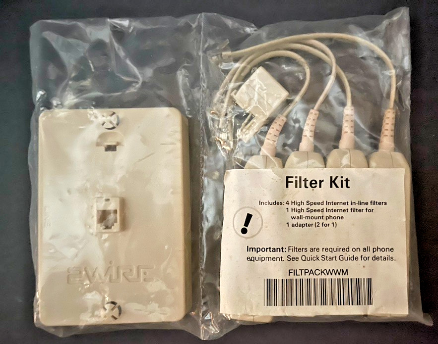 2Wire 4 High-Speed Internet In-Line DSL FILTERS  +  Adapter  +  Wall Mount