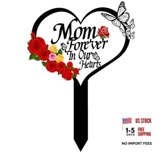 Heart Memorial Plaque Grave Marker for Cemetery - Cardinals Garden Stake Mom-B