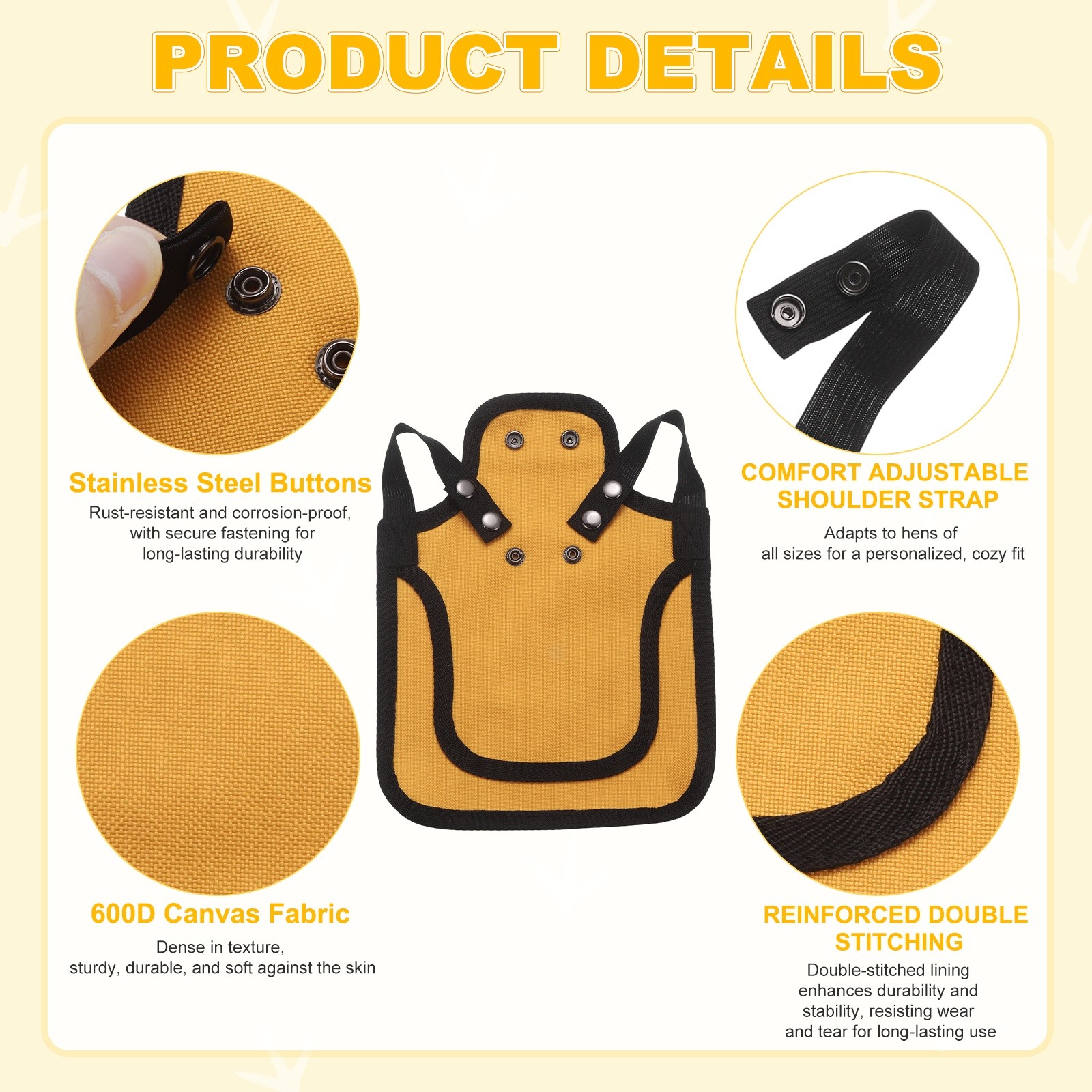 4-Pack Chicken Saddle with Adjustable Strap for Hens [Yellow]