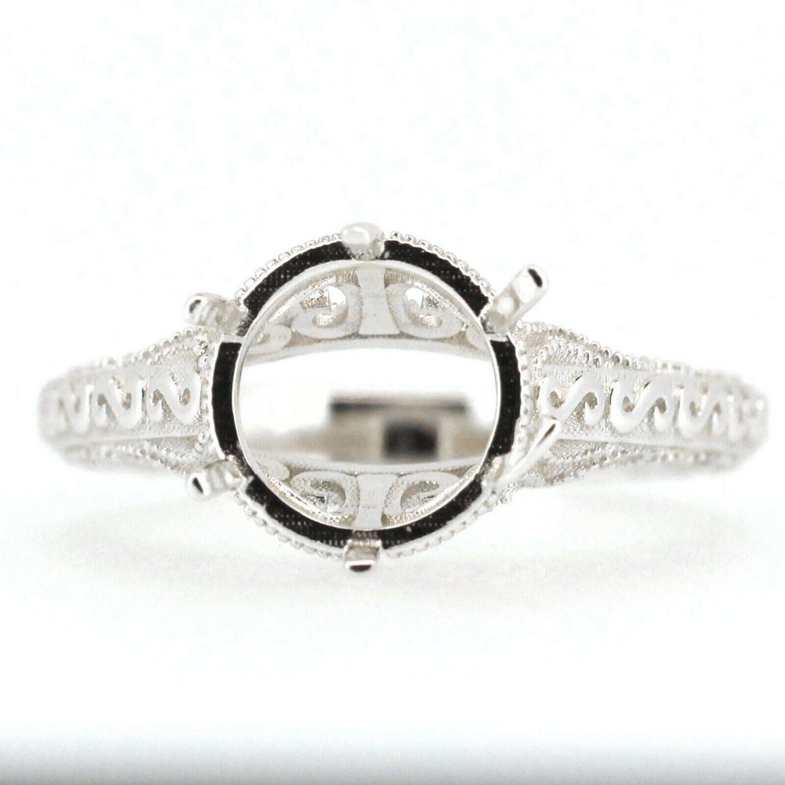MTO Art Deco Style Sterling Silver Semi Mount Ring Setting Round RD 8x8mm