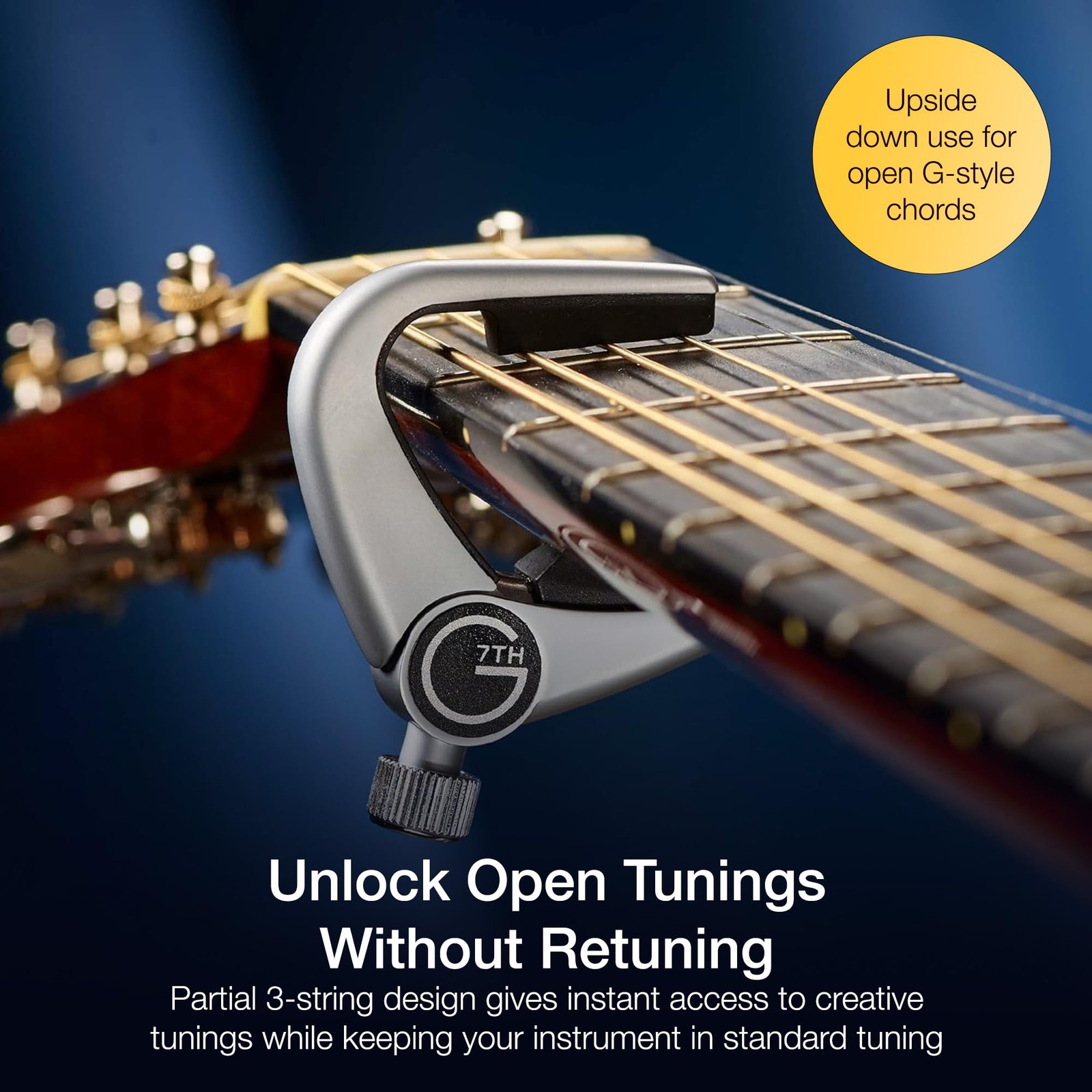Newport 3 String Partial Silver Guitar Capo - Lightweight with Adjustable Ten...