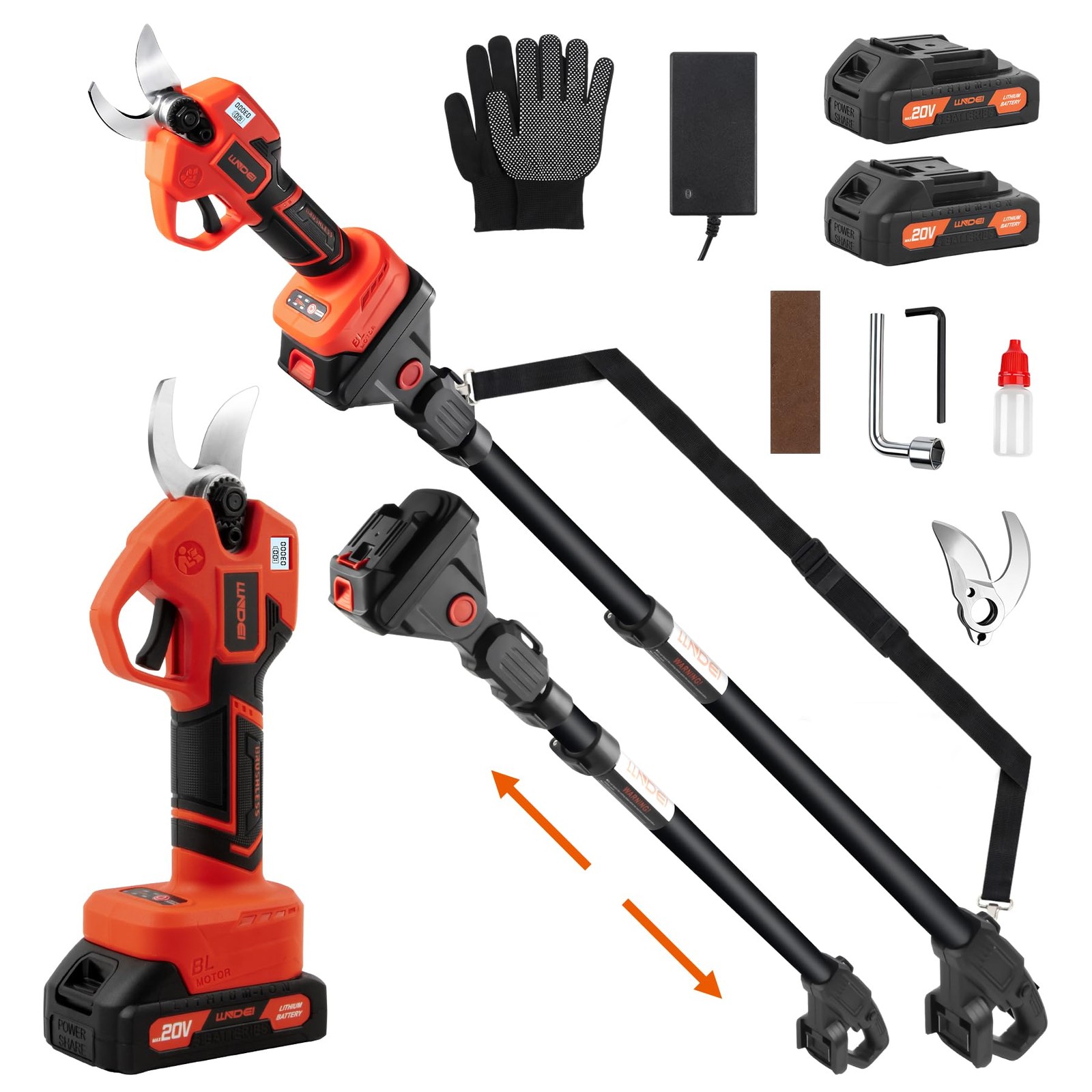 2 IN 1 Brushless Pole Pruning Shear With 2 Battery, 1.6'' Cutting Diameter, T...
