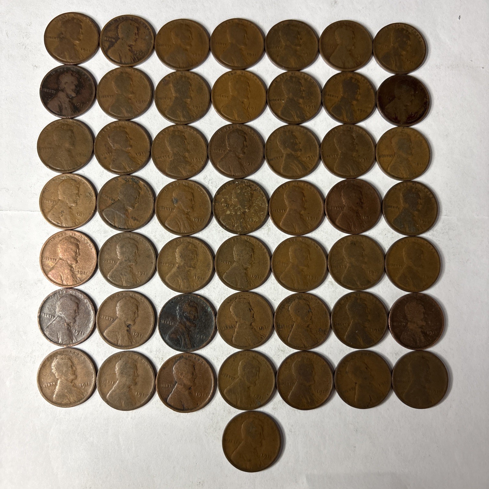 1911-P Lincoln WHEAT Cents Roll Of 50 Coins In Average Circulated Condition