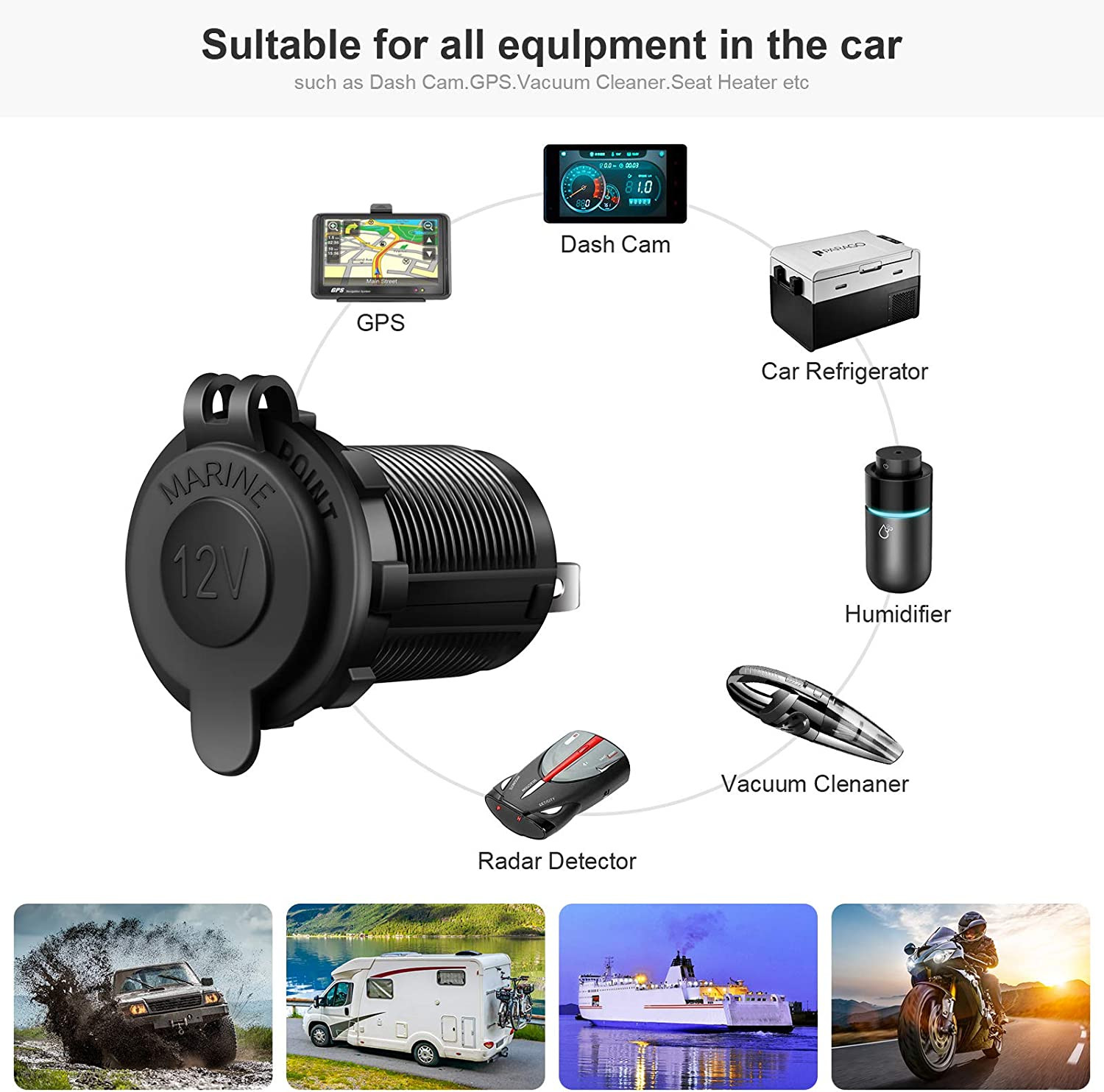 12V Cigarette Lighter Socket Car Marine Motorcycle ATV RV Lighter Socket Power O