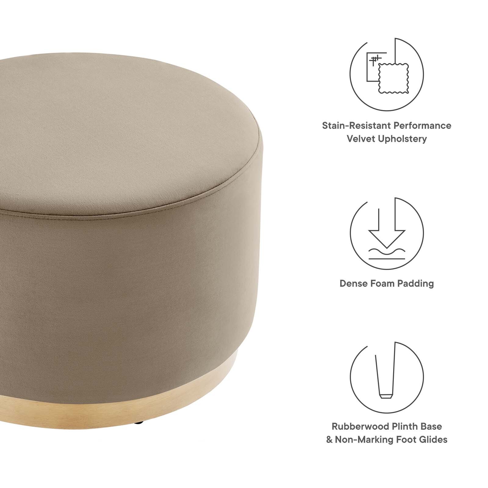 Modway Large 23" Round Performance Velvet Upholstered Ottoman