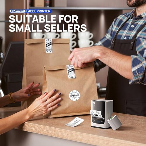 PM220S Label Maker Machine with Tape, 2 Inch Bluetooth Thermal Label White