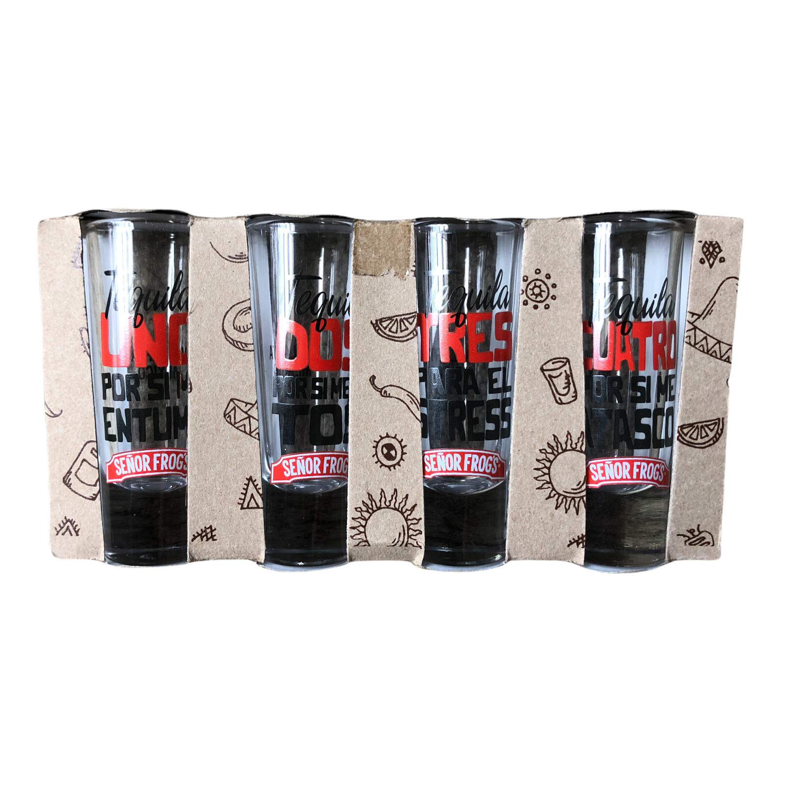 Señor Frog’s Tequila Courage Shot Glasses 4 Stages of Tequila, Cancun Mexico New
