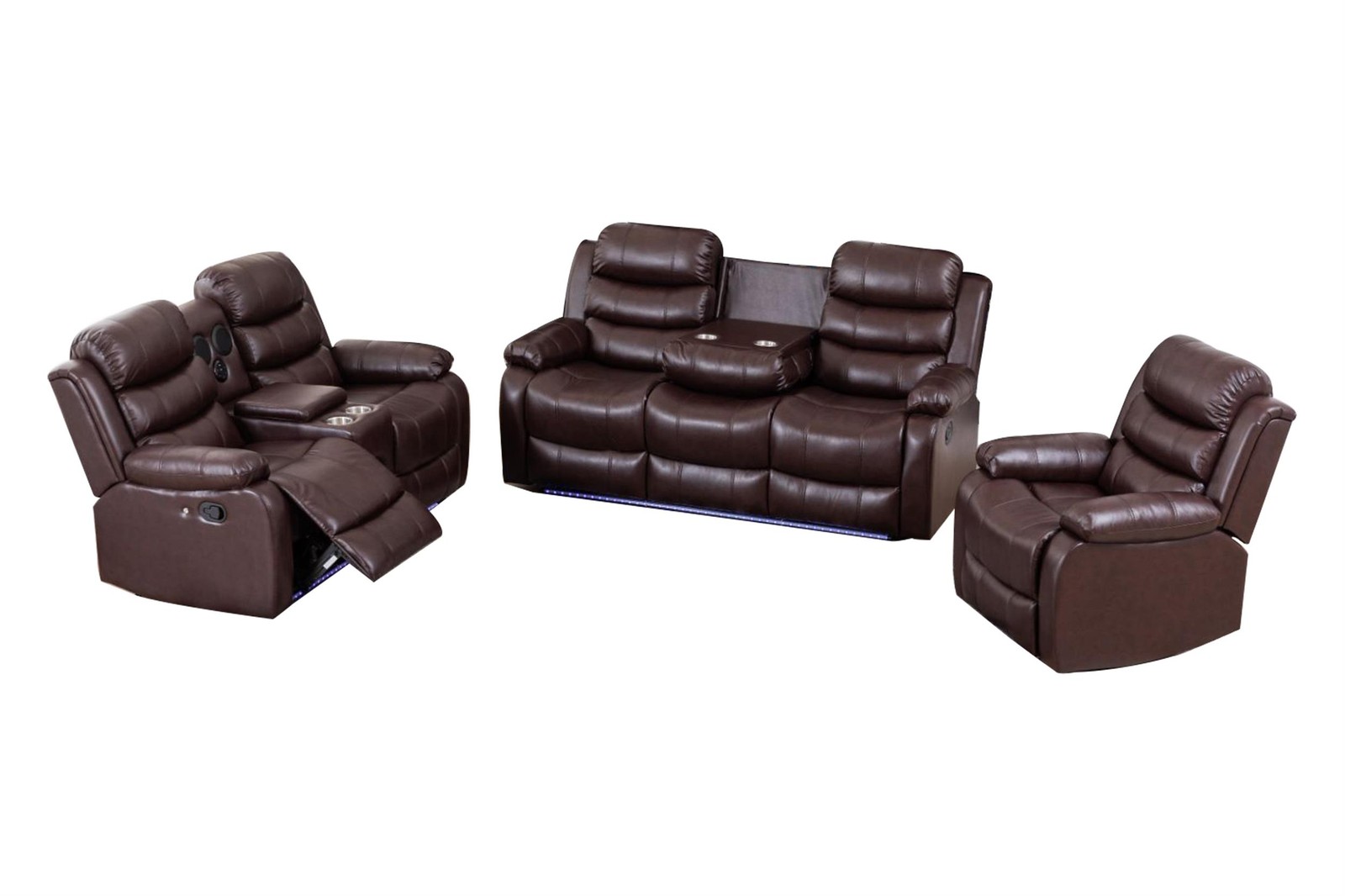 Hybition PU Leather Multi Functional Sofa Set Reclining Living Room Set Brown