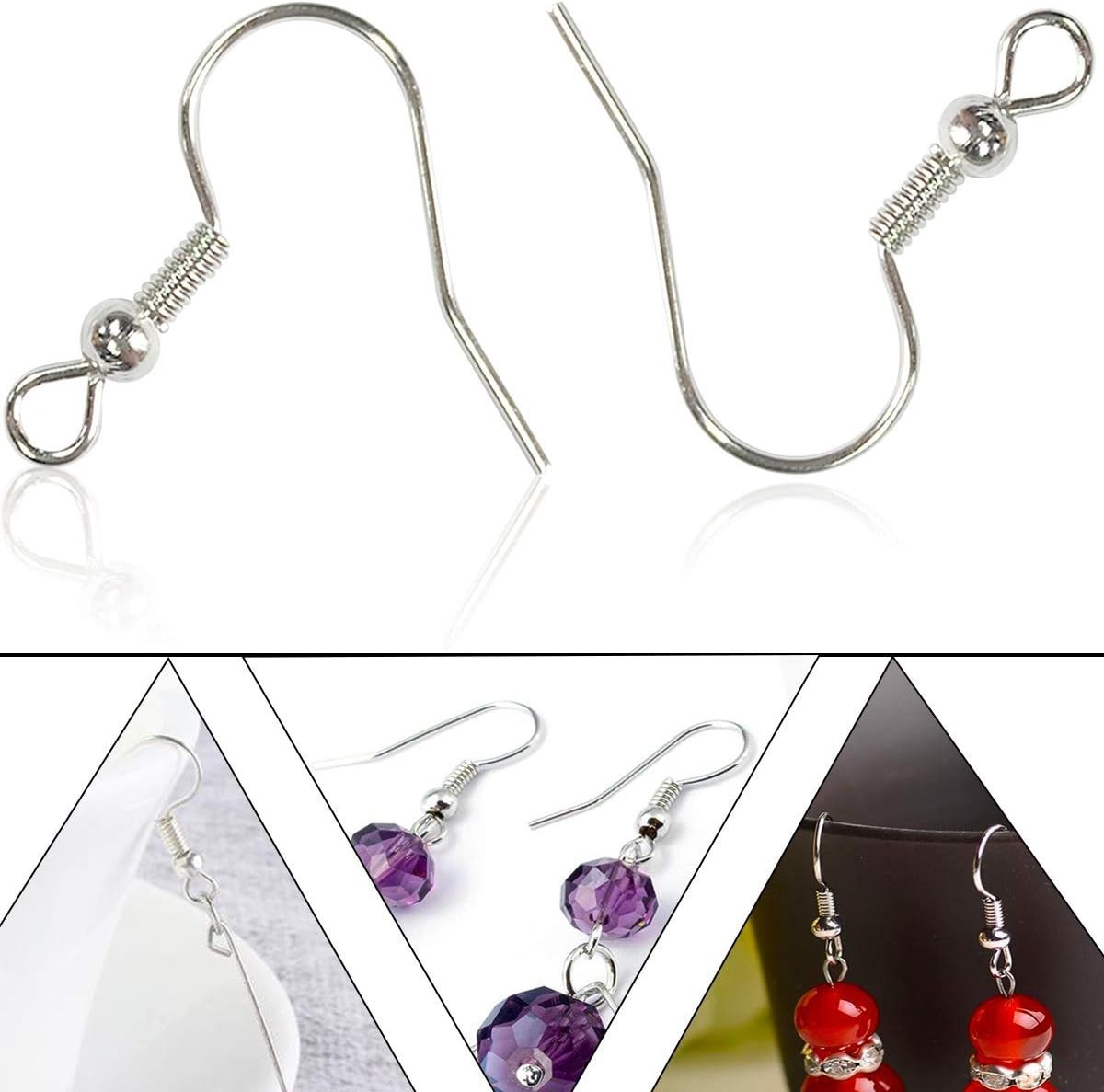 Transparent Storage Box with 120 Silver Plated Earring Hooks for DIY Projects
