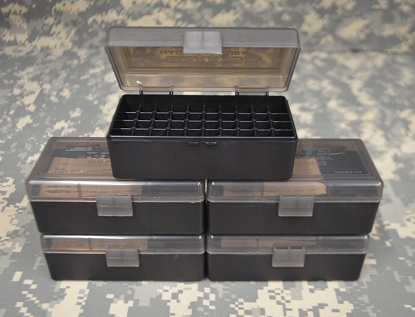 BERRY'S PLASTIC AMMO BOXES (5) SMOKE 50 Round 38 / 357 - FREE SHIPPING