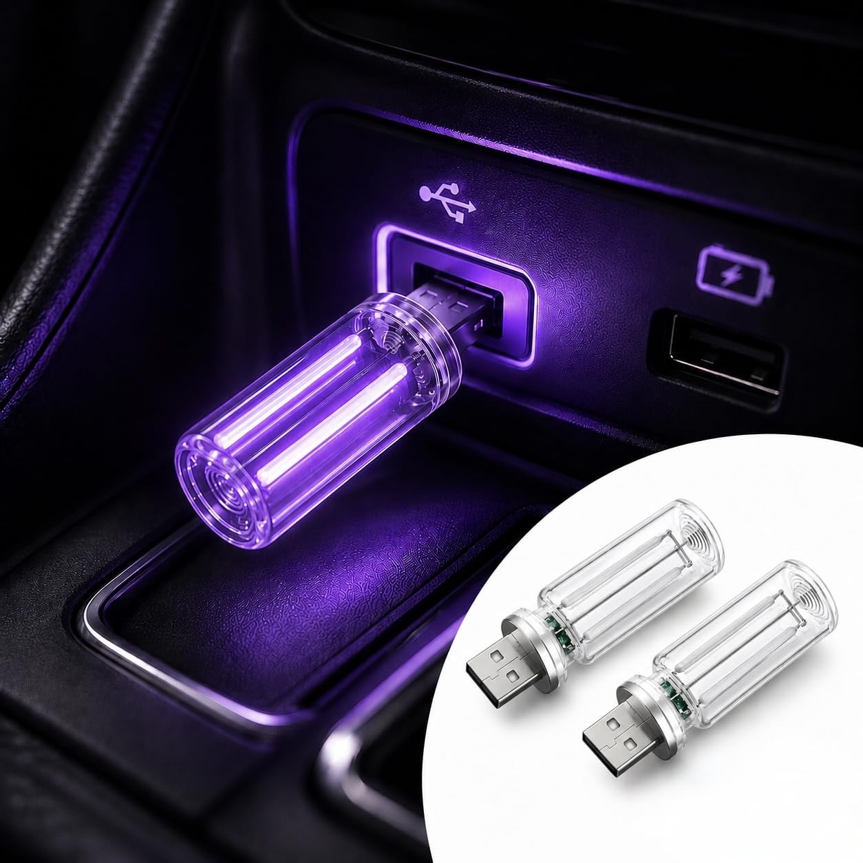 2PCS USB Retro Car Lamp, Touch-Control Portable LED Car Ambient Light, USB Po...