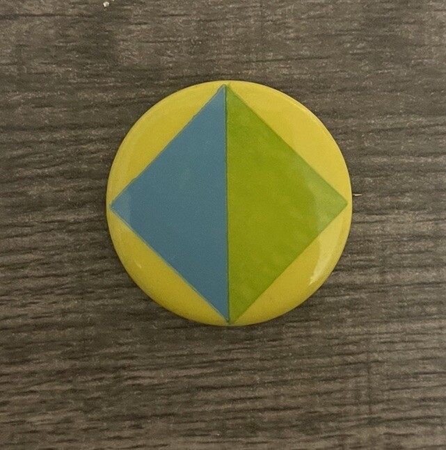 Vintage Half Blue, Half Green Square, Button, Badge, Pinback, Pin,Trademarked