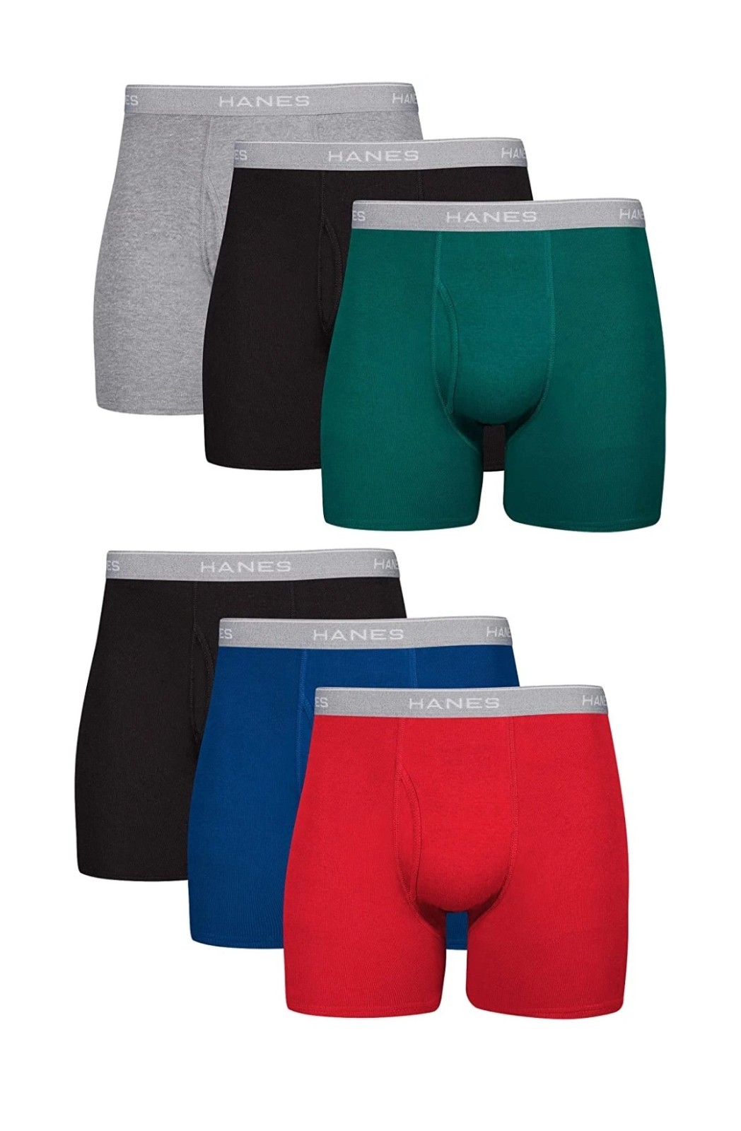 Hanes men's 6 pack boxer briefs, cotton, multicolor, size L