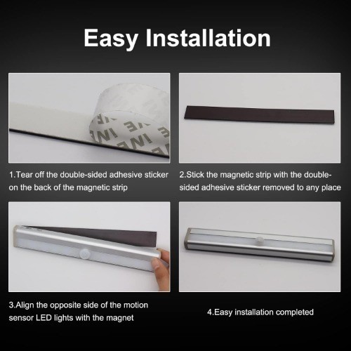 Activated Step Lights, 10 LED Battery Operated Motion Sensor Light Strip, Magnet