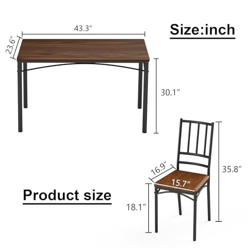 GDFStudio 43.3" Dining Table Set with 4 Chairs, Industrial Kitchen Bar Walnut