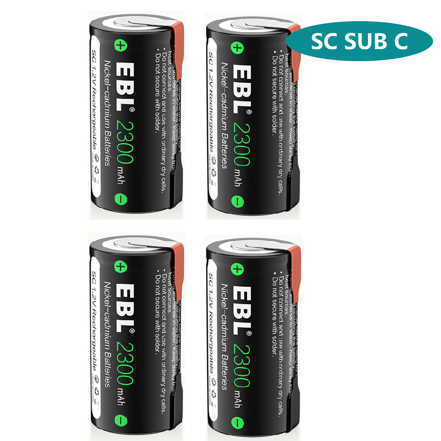 4PCS Sub-C 2300mAh High Capacity NICD Rechargeable Battery