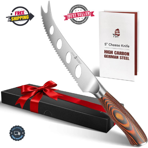 TUO Chef Knife 5.5" Serrated Blade, High Carbon German Steel Pakkawood Handle.