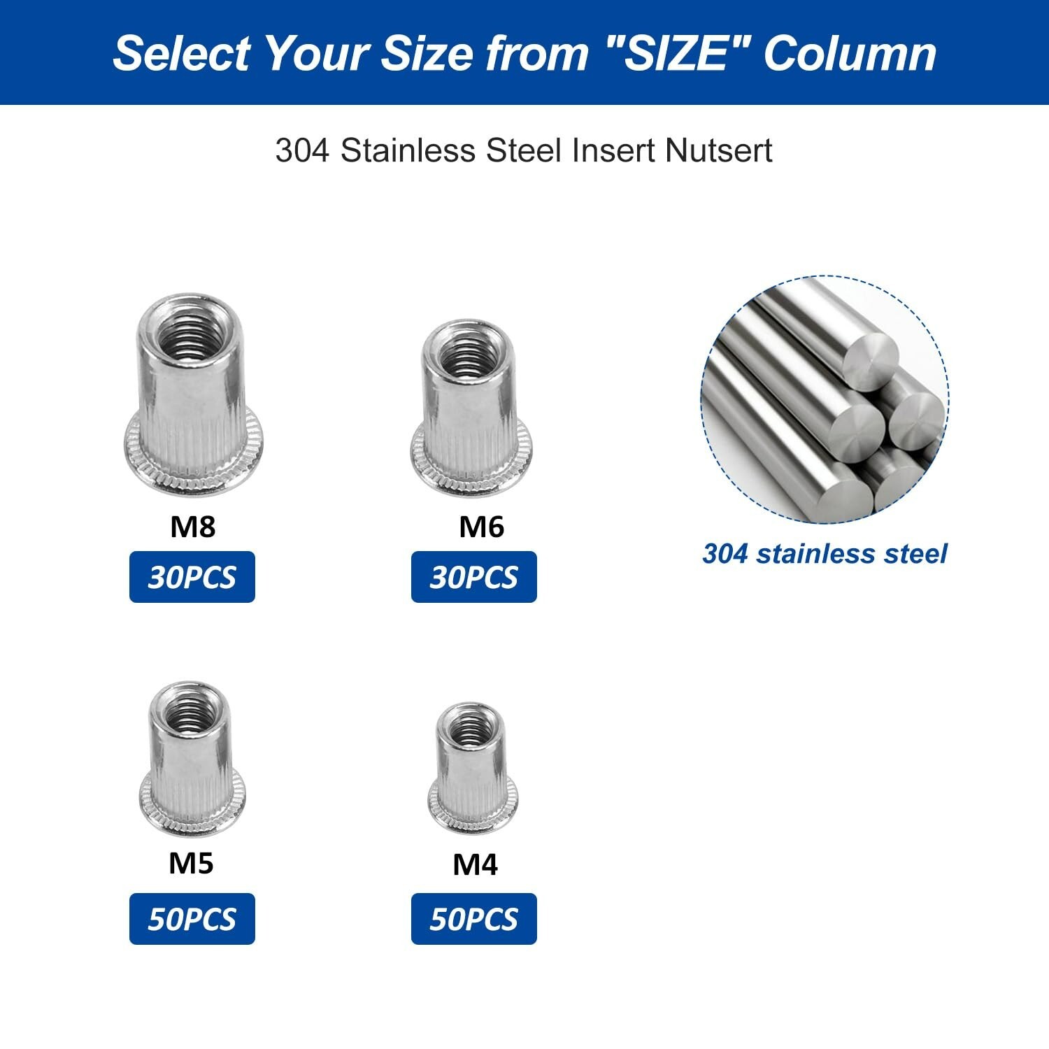 "M8 Rivet Nuts - 30 Pcs Stainless Steel Rivnuts Flat Head Insert Nut with Knur..
