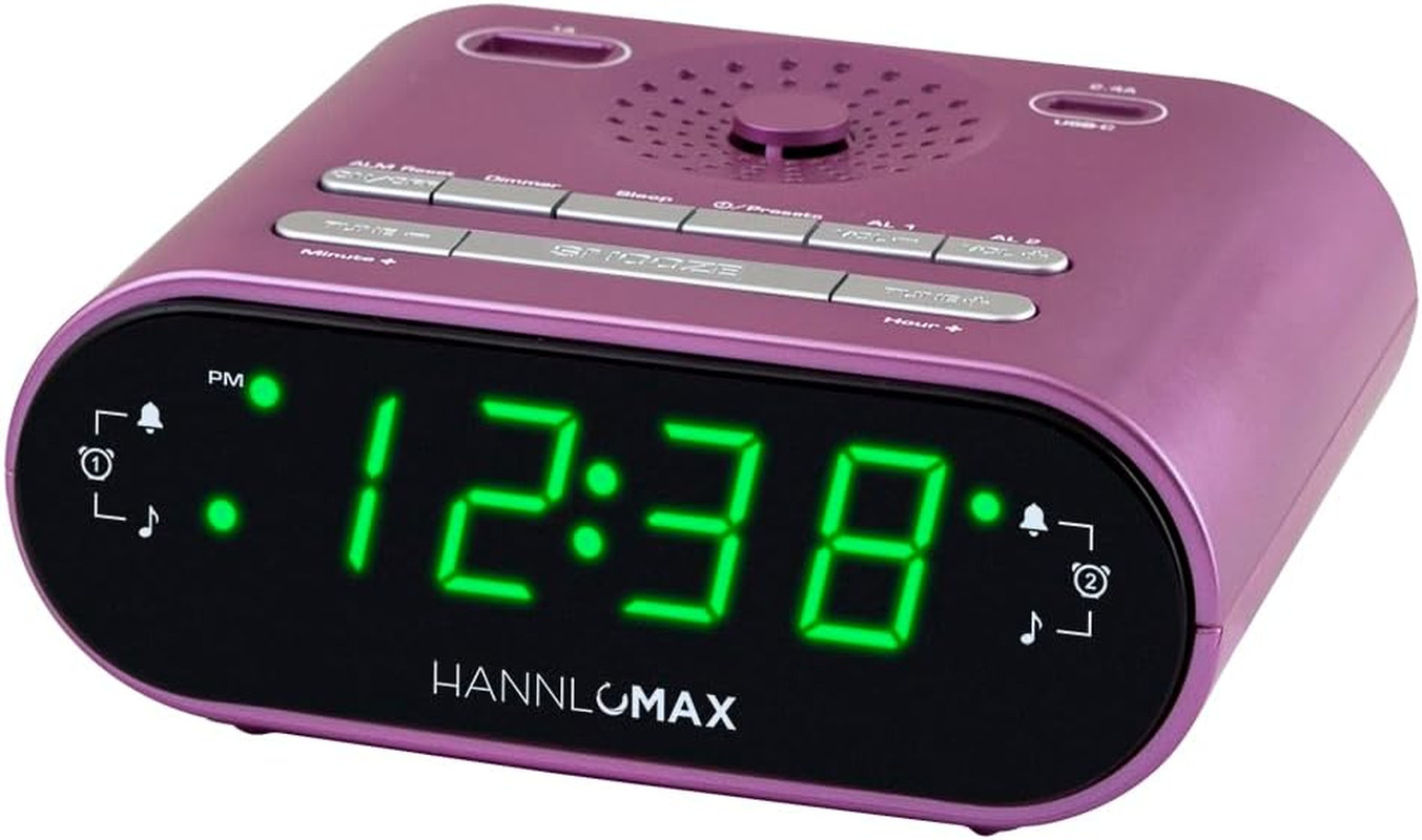 HX-158CR Alarm Clock Radio, FM Radio, 0.7" LED Display, 1 USB Port for 1A Chargi
