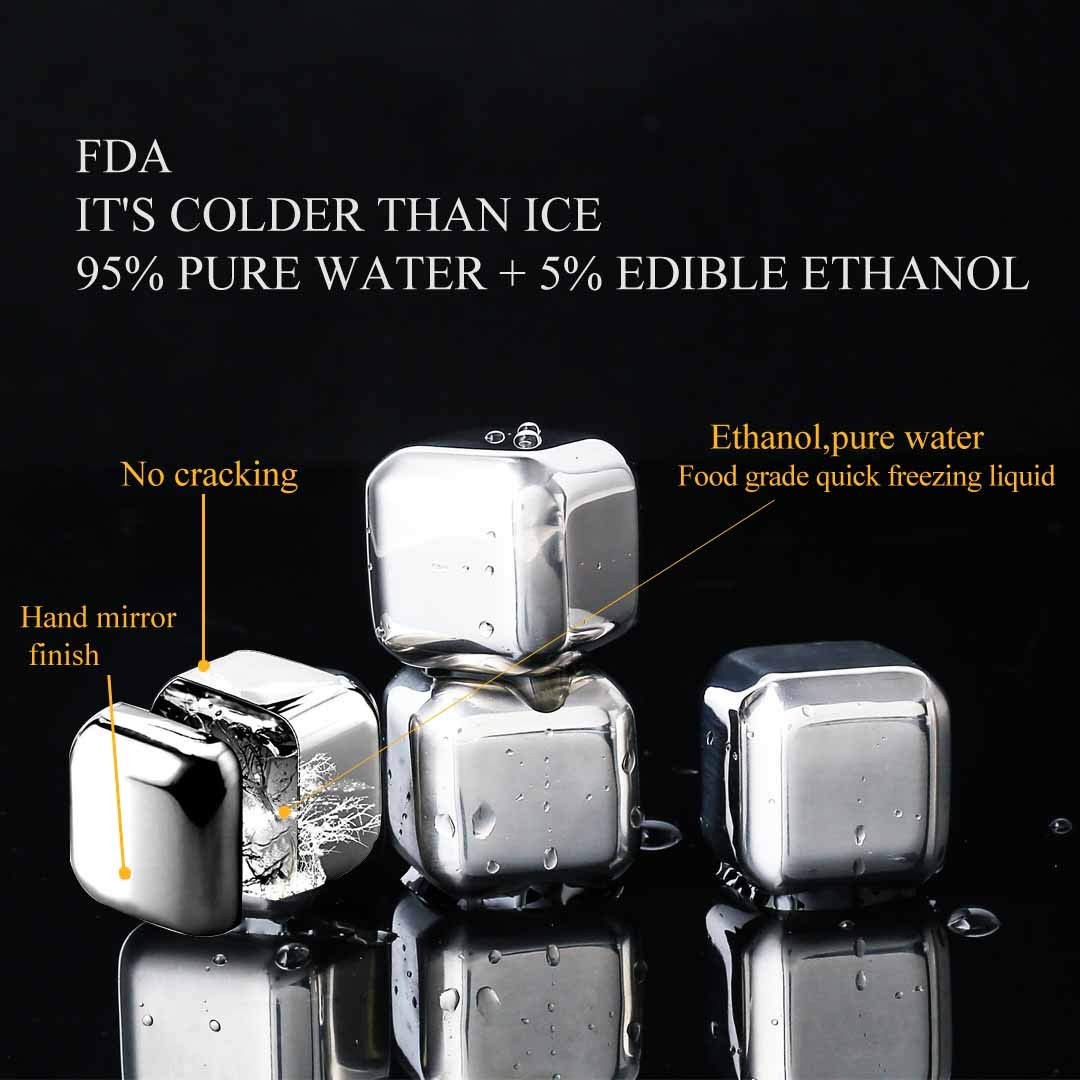 MEICHU Whiskey Stones 8 Pack, Metal Reusable Ice 1.02 Inch, Silver Set of 8