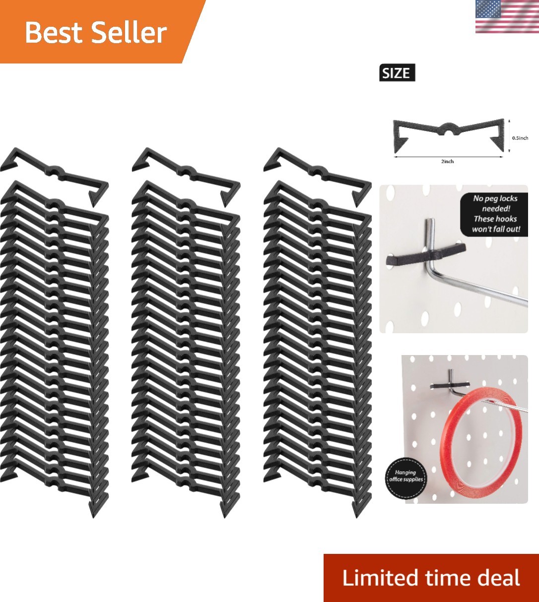 100Pcs Pegboard Clips Hook Locks Black Plastic Peg Locks Pegboard Hook Retainers