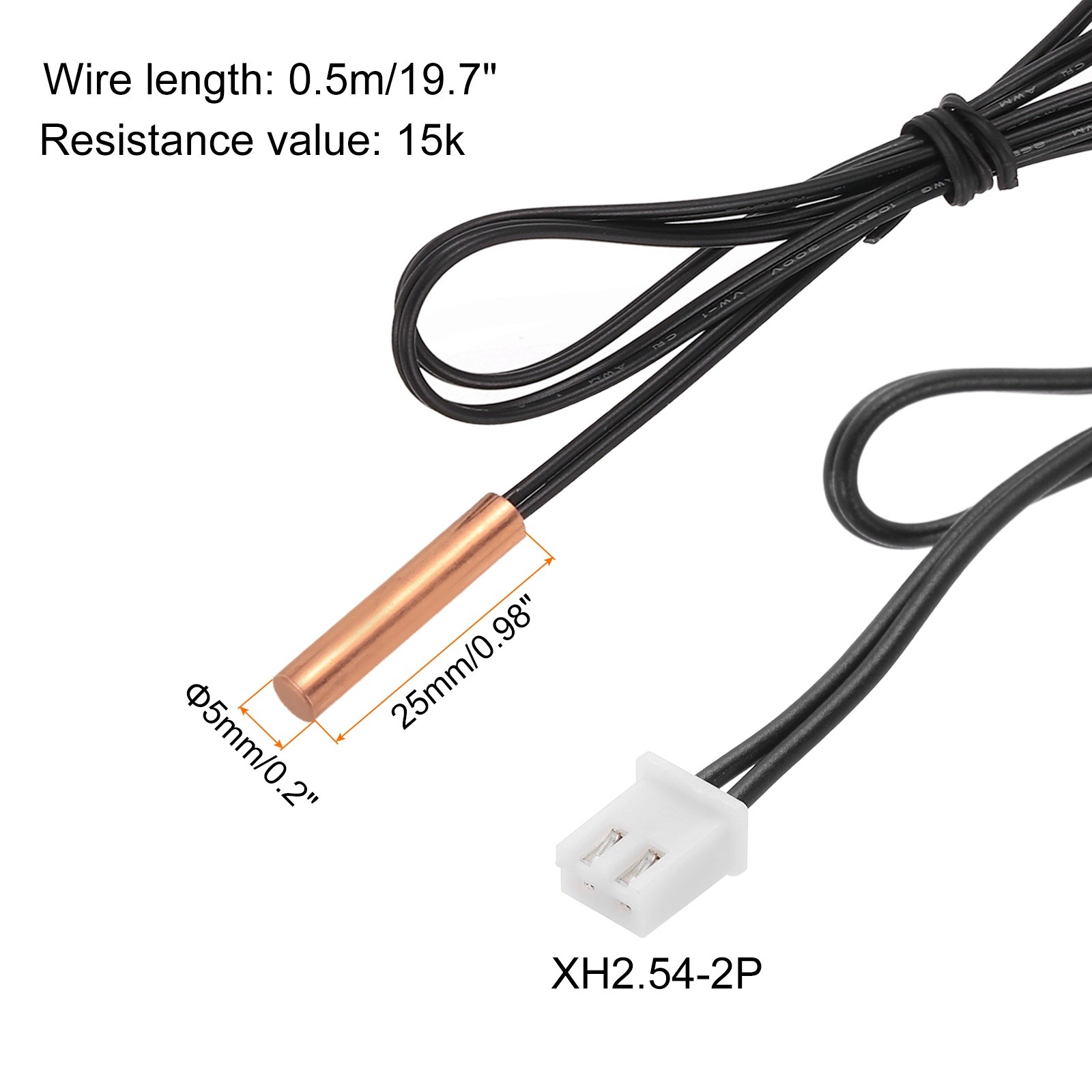 15K NTC Thermal Sensor Probe, 19.7" Cylindrical Sensitive Temp Sensor