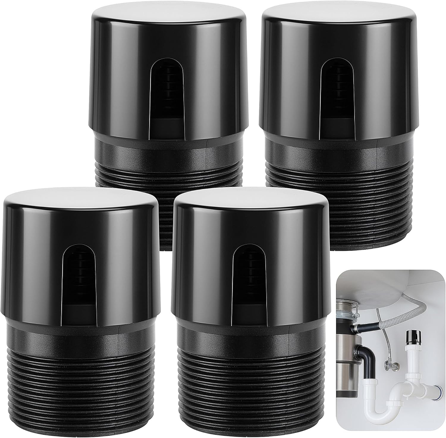 4 Pcs 1-1/2 Inch ABS In-Line Vent Air Admittance Valve for Sink Tub Shower Drain