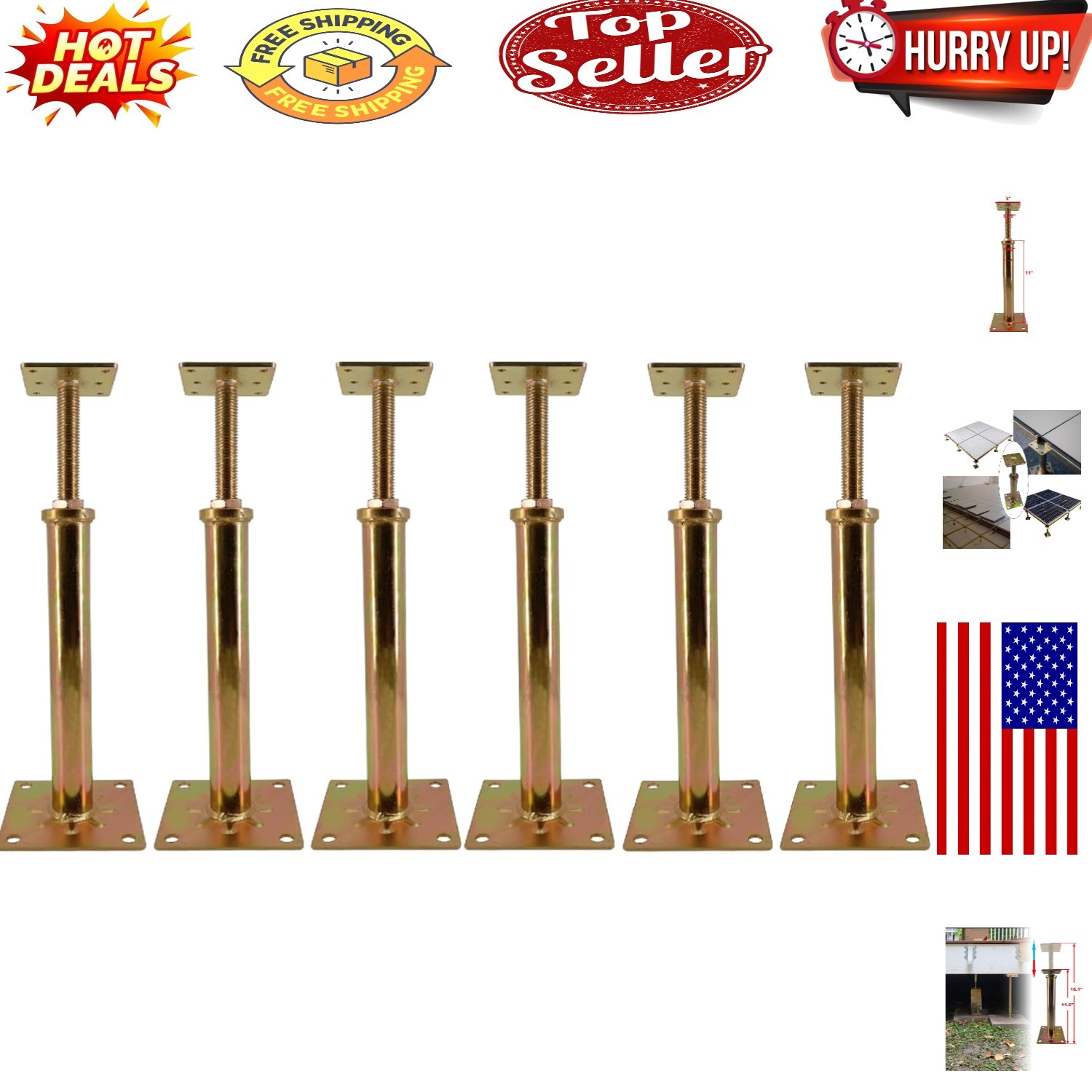 6-Pack Heavy-Duty Galvanized Floor Jacks for Leveling & Support