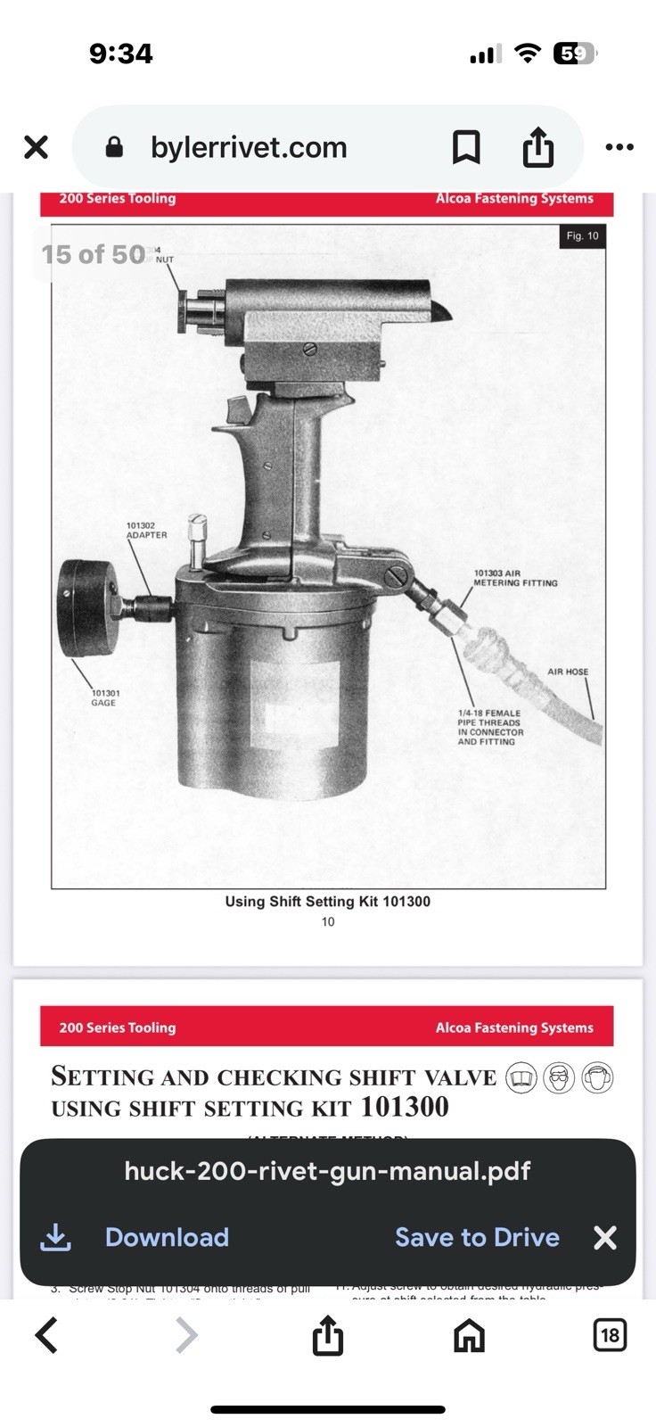 Huck Model Number 101300 for Huck 200 shift valve setting
