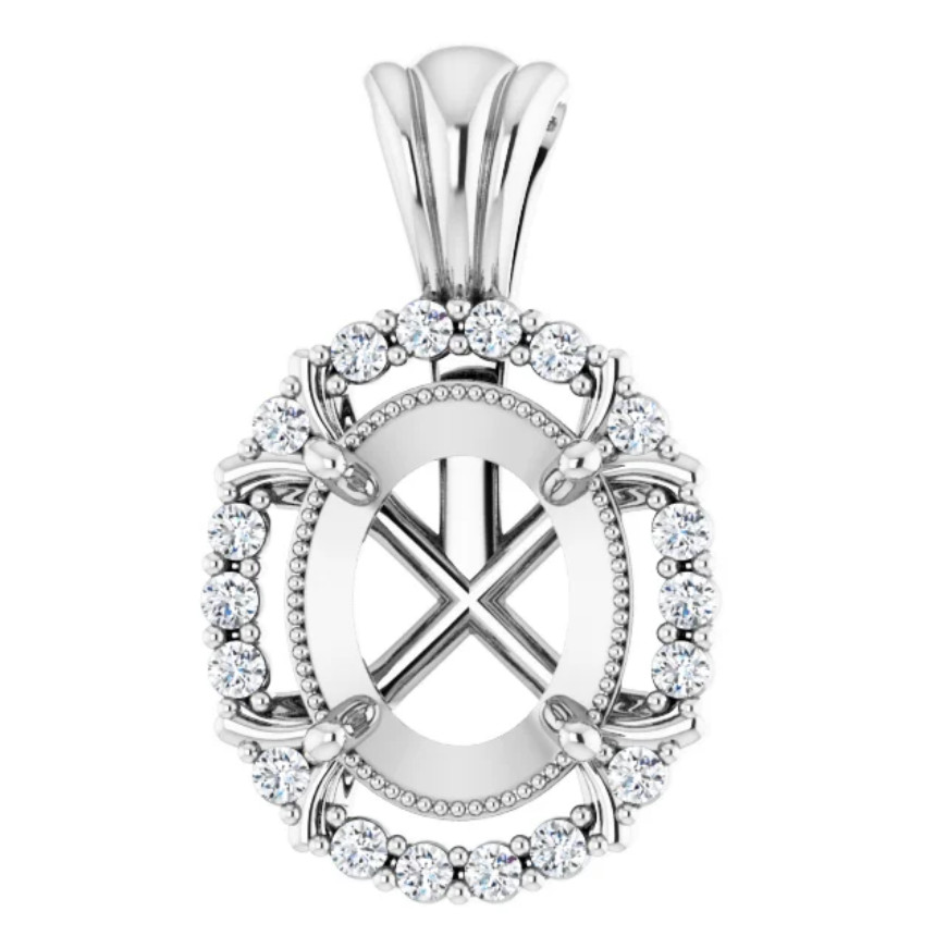 Beauty Milgrain Oval Custom 7×9mm Natural Diamond Women Pendant Solid 14K Gold