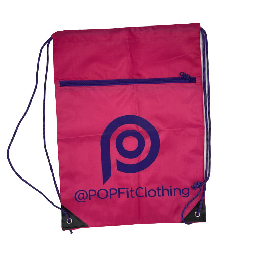 POPFit Clothing Backsack Pink Drawstring Gym Bag Backpack Outer Zip Pocket