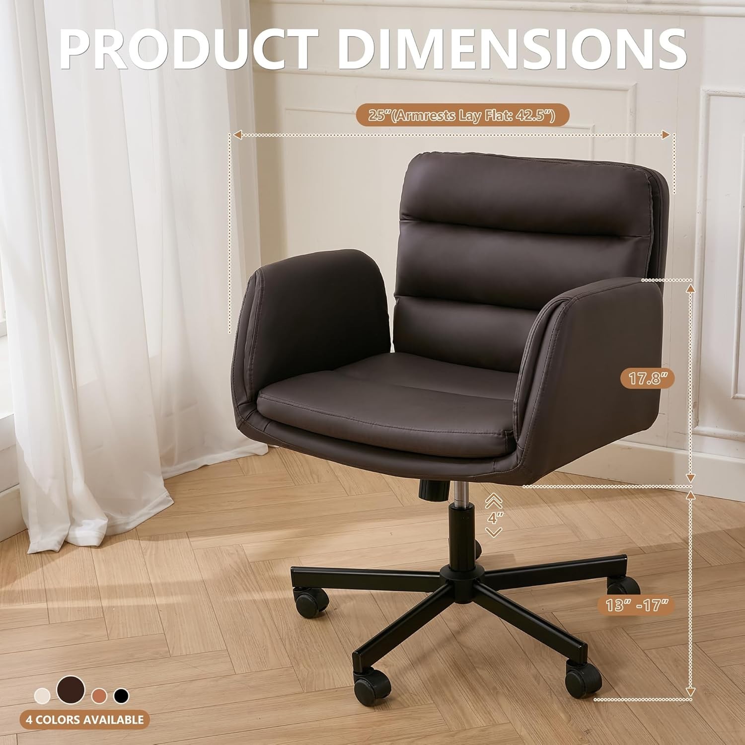 Criss Cross Chair with Flip-Up Arms & Swivel Wheels, Vanity Chair with Adjust...