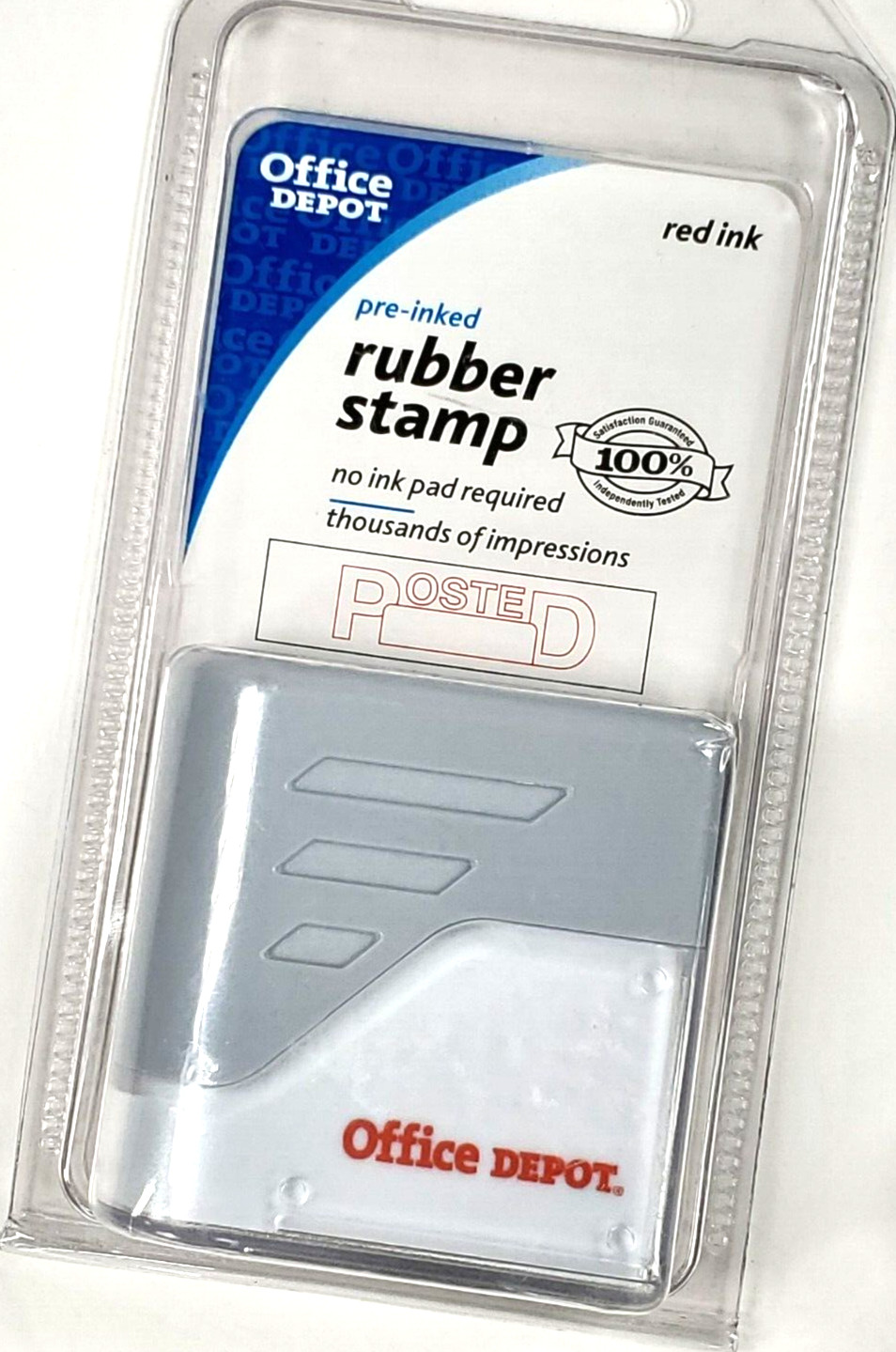Office Depot (651-088) PRE-INKED Rubber Stamp POSTED Red Ink Stamper