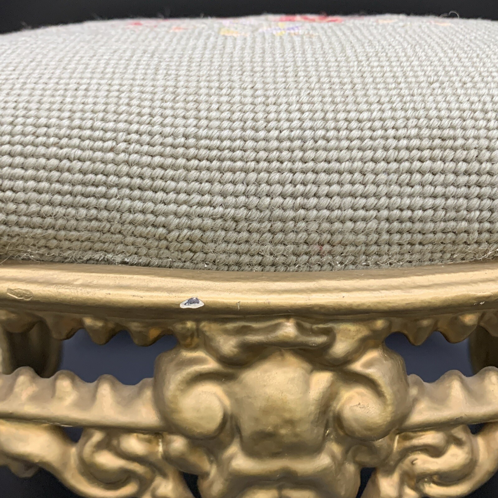 VTG Needlepoint Tiny Footstool with Metal Legs – Charming Petite Accent Stool