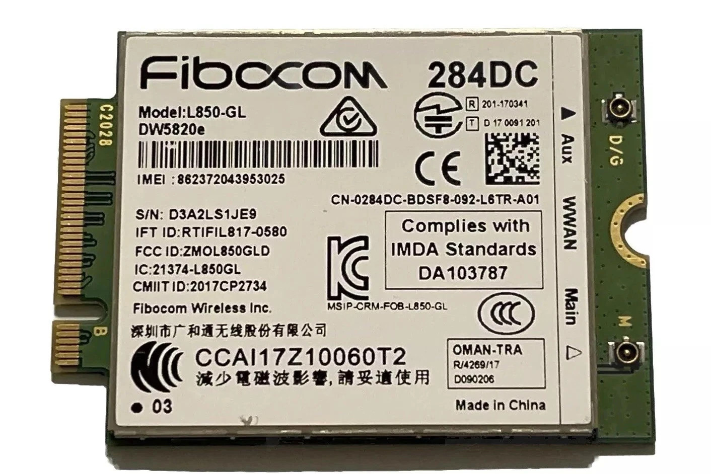 Dell DW5820e Fibocom L850-GL LTE/WCDMA 4G WWAN Card Module 284DC