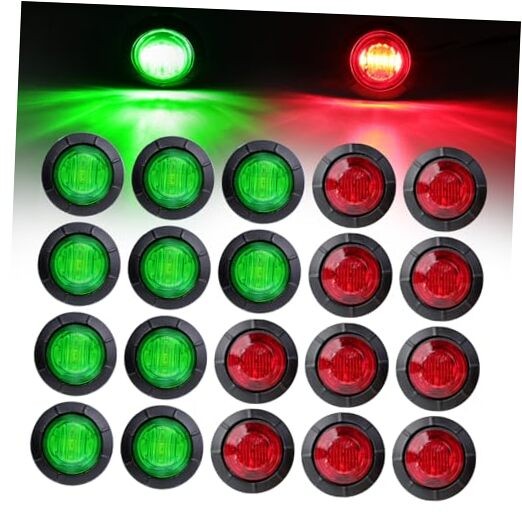 20 Pcs 3/4 Inch Mini Round 10 Green + 10 Red Light Button Green+Red Pack of 20