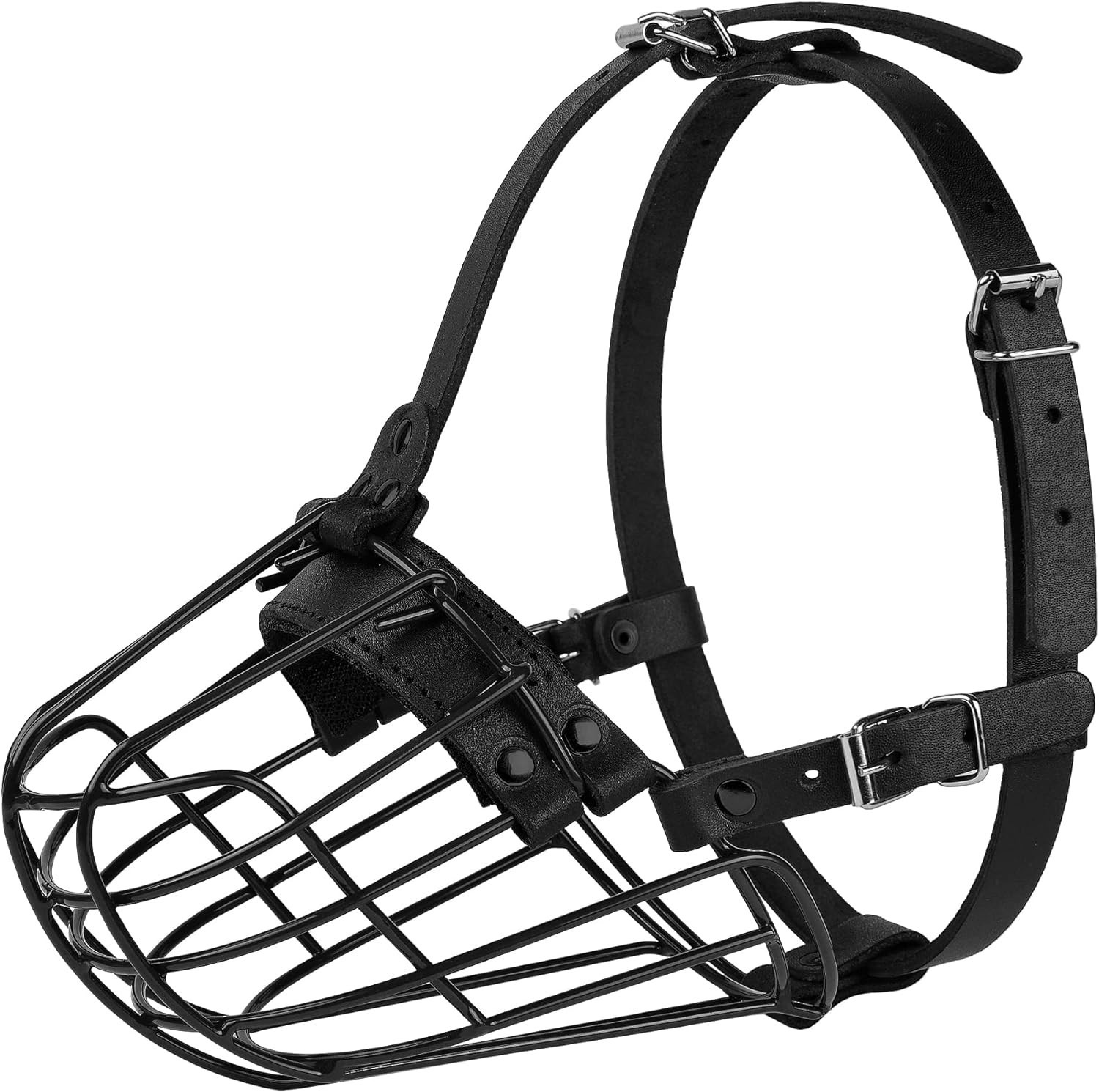 Pitbull Dog Muzzle Metal Mask Amstaff Secure Wire Basket Adjustable Durable Leat