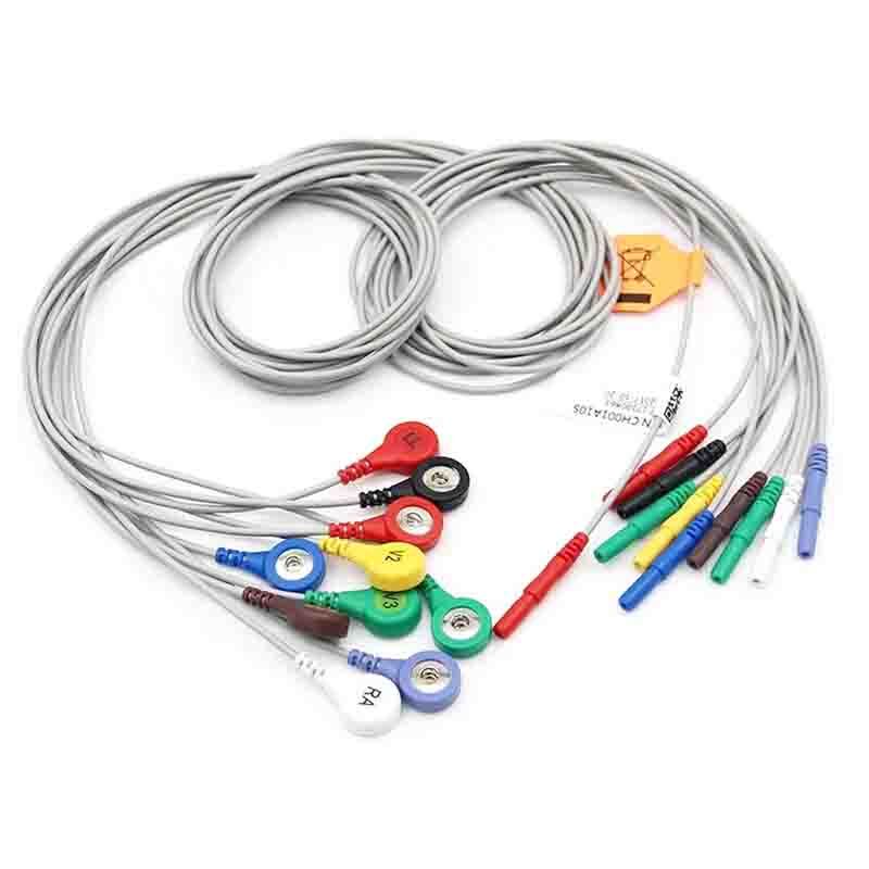 Din 1.5mm 10-lead snap Type ECG/EKG TPU Cable With Leadwire For Patient Monitor