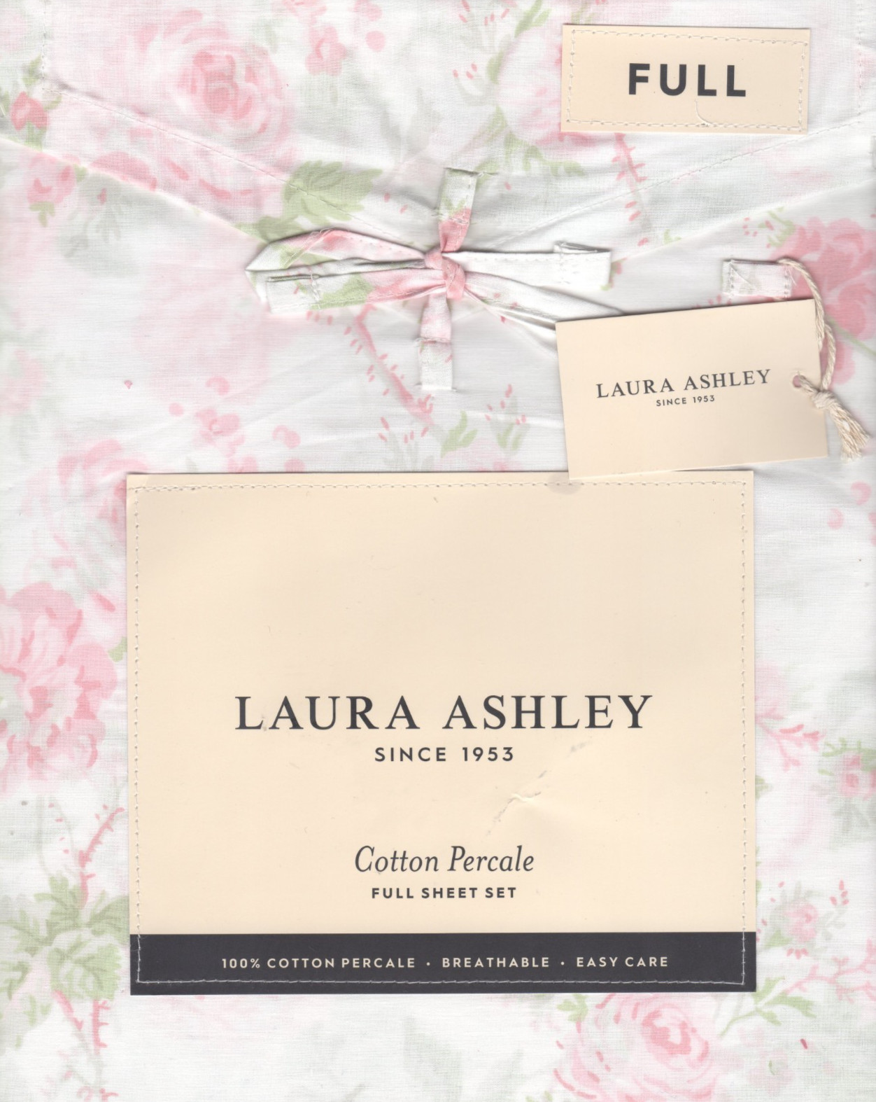 Laura Ashley Full Sheet Set Belinda Pink Floral Green 4pc Farmhouse Chic Roses