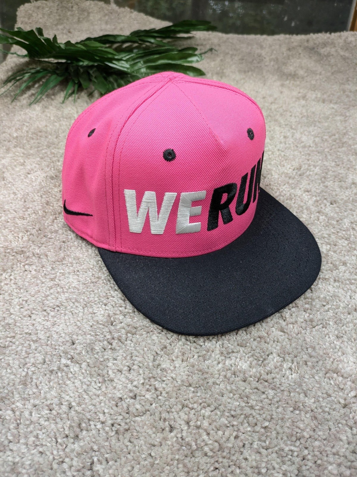 Nike Hat Cap Snap Back Pink Black We Run This Swoosh Embroidered Nike True Youth