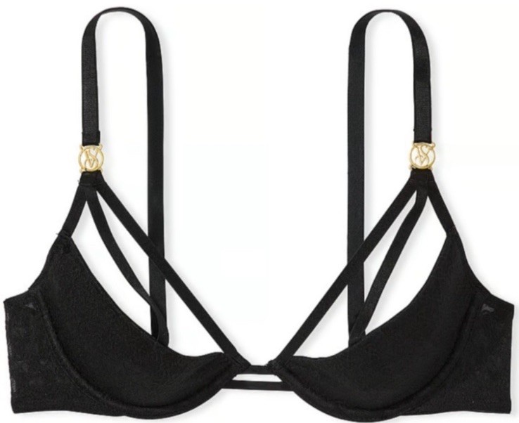 Victoria's Secret Very Sexy Open Cup Unlined Low-Cut Demi Bra Black M-DD NWT