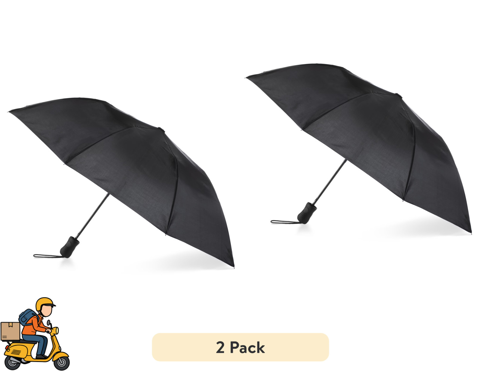 ( 2 PACK ) Totes - Black - Auto Open Umbrella With NeverWet - Recycled Fabric