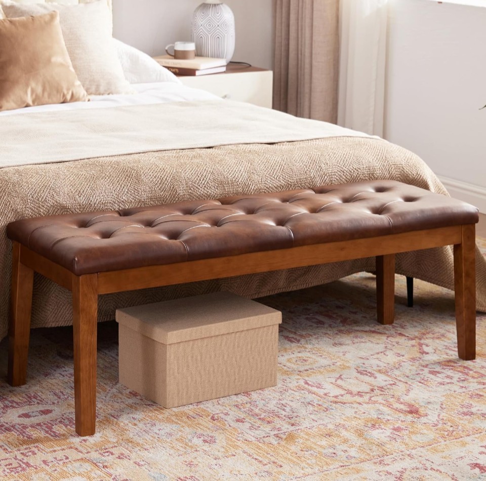Oversized Entryway Bench Seat Faux Leather Brown Large Long Rectangle Dining...
