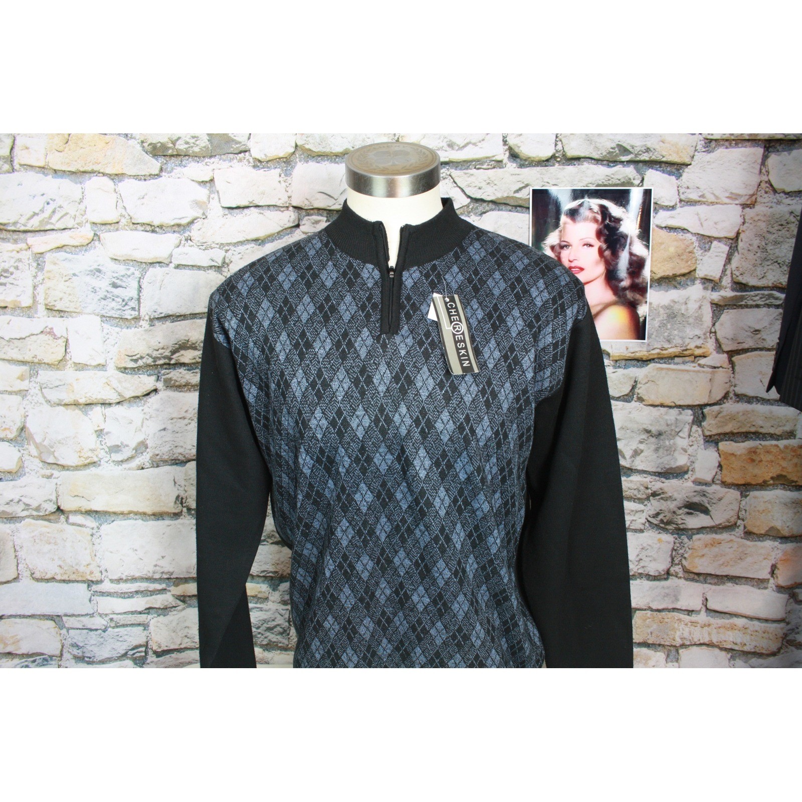 Chereskin Mens XXL Quarter Zip Pullover Sweater Argyle Black Blue Grey Knit NEW