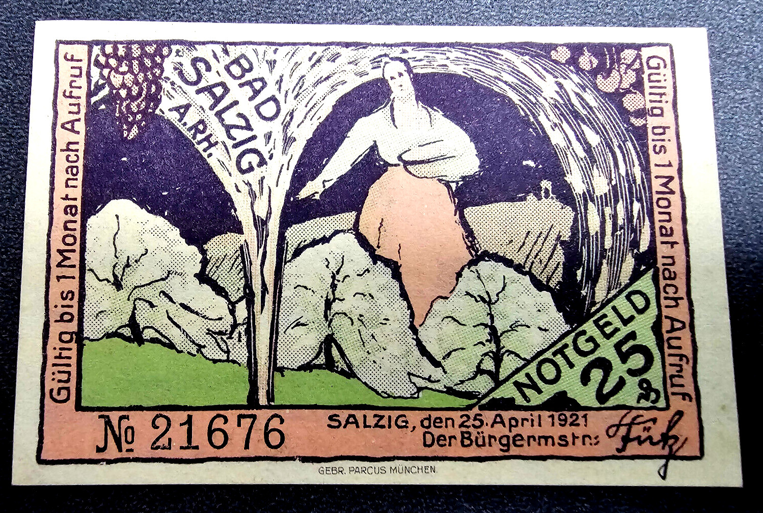BAD SALZIG NOTGELD 25 PFENNIG 1921 EMERGENCY MONEY GERMANY BANKNOTE (32988)