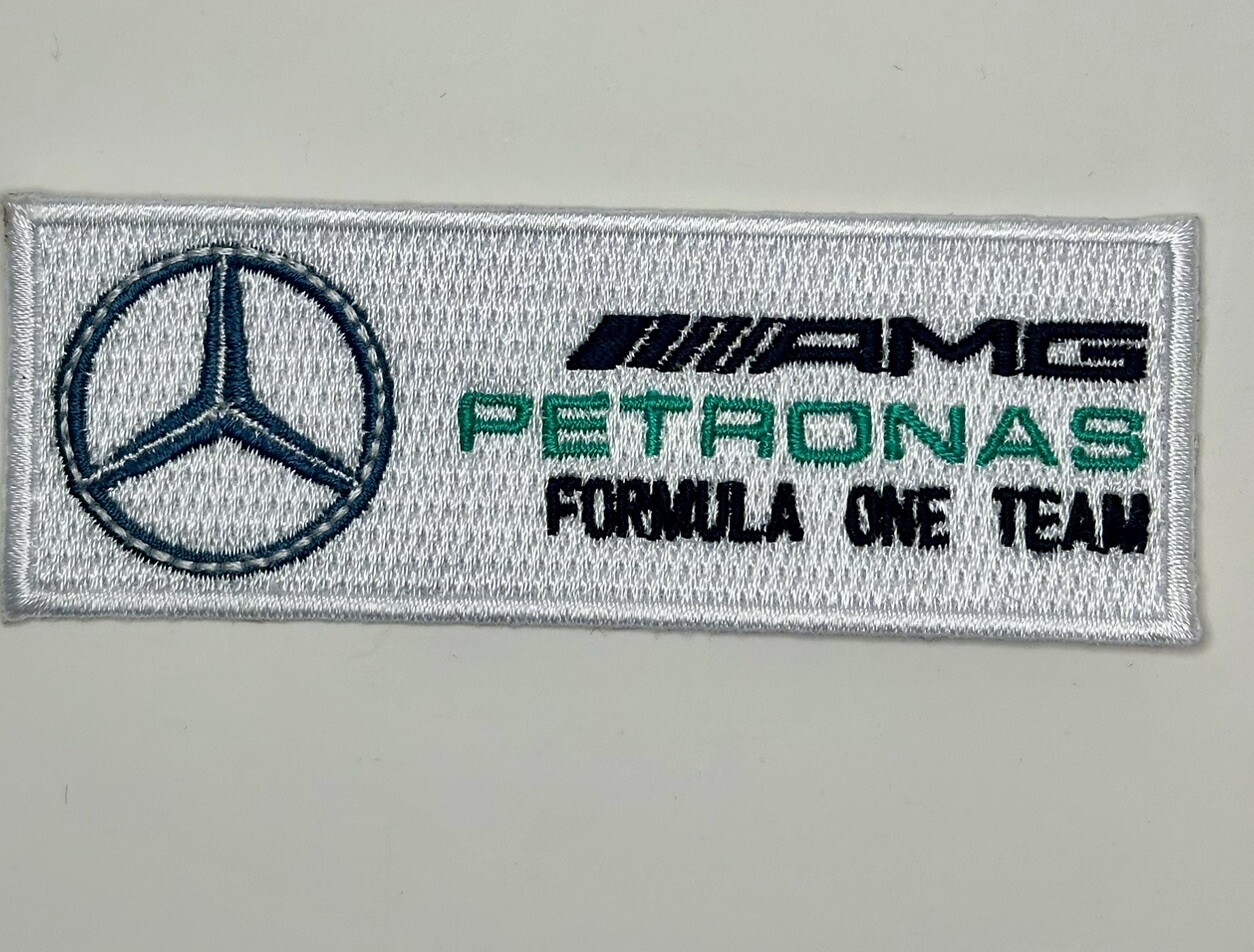 F1 MERCEDES 2 Pack WHITE And Black LOGO PATCH  Iron on PATCH 3.5”