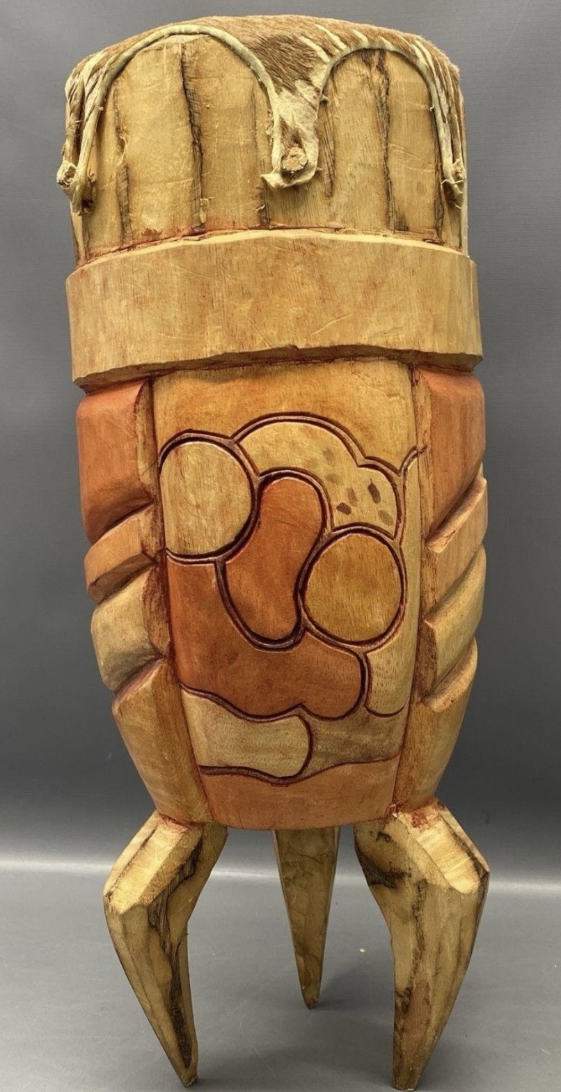UNIQUE HAND CARVED WOODEN AFRICAN ZULU SWAZI DRUM AUTHENTIC REAL WOOD/ LEATHER