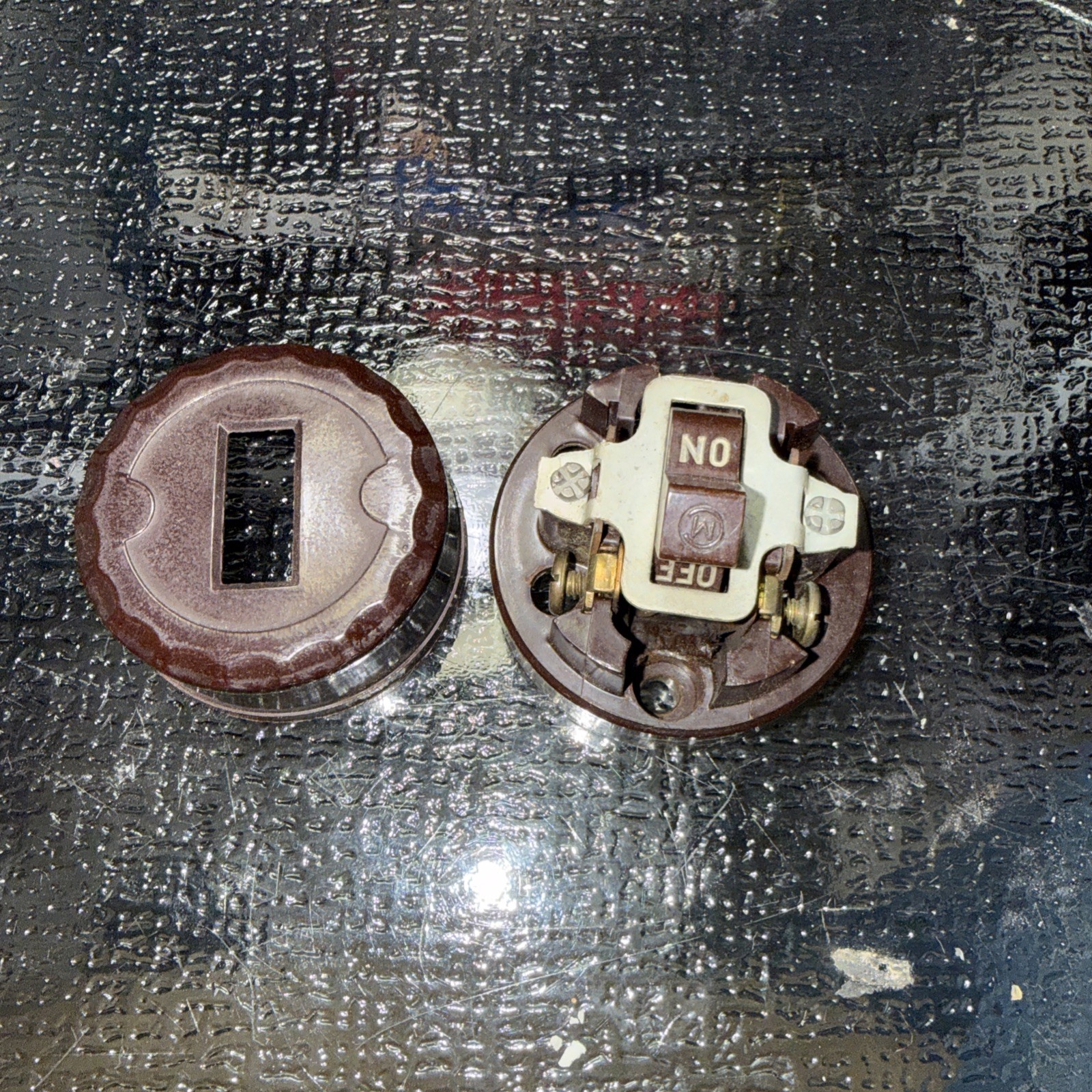 Vintage Round Surface mount Toggle Light Switch Bakelite early 1900s