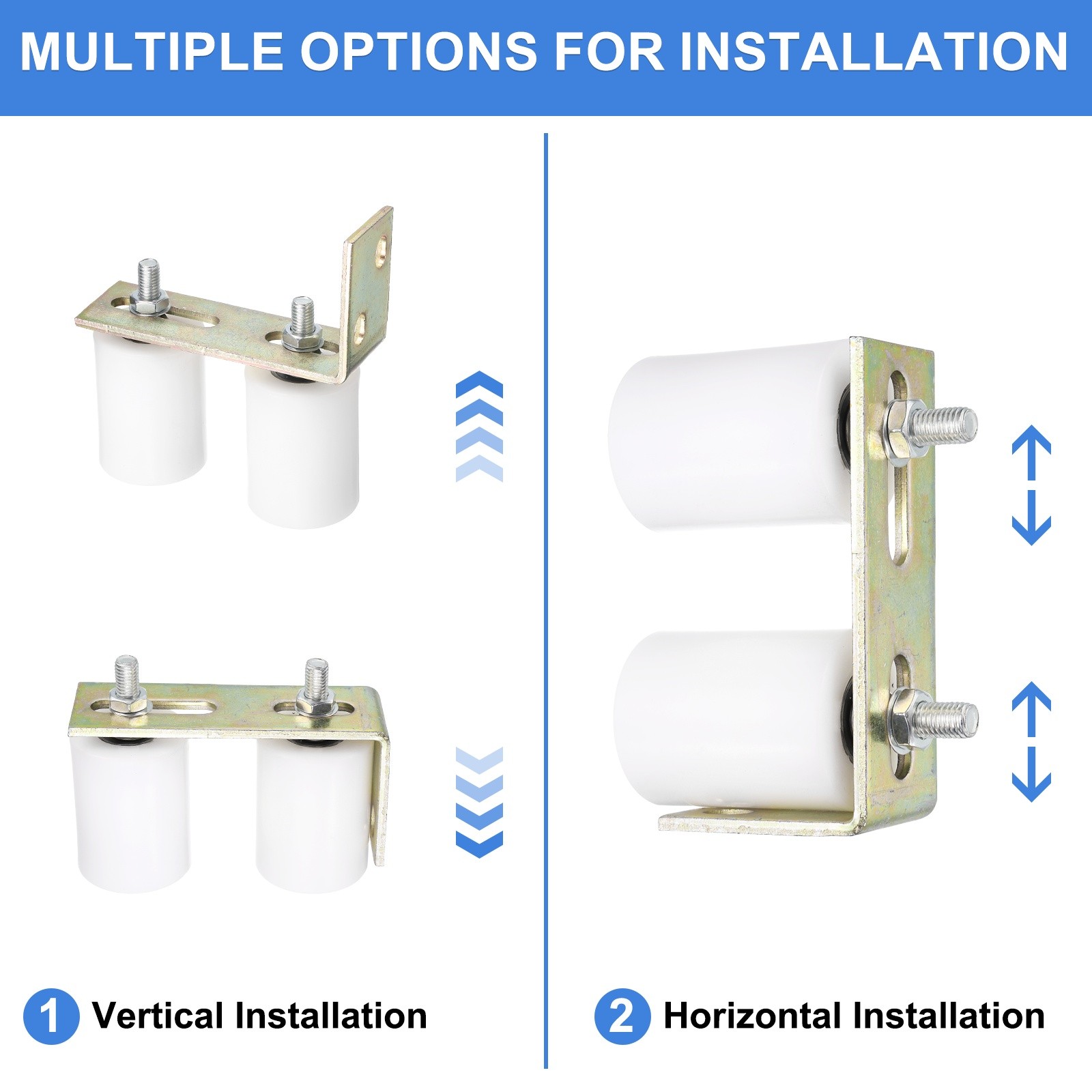 1Set Slide Gate Guide Roller, 2-3/8"x3-1/8" Nylon Gate Support & Bracket, White