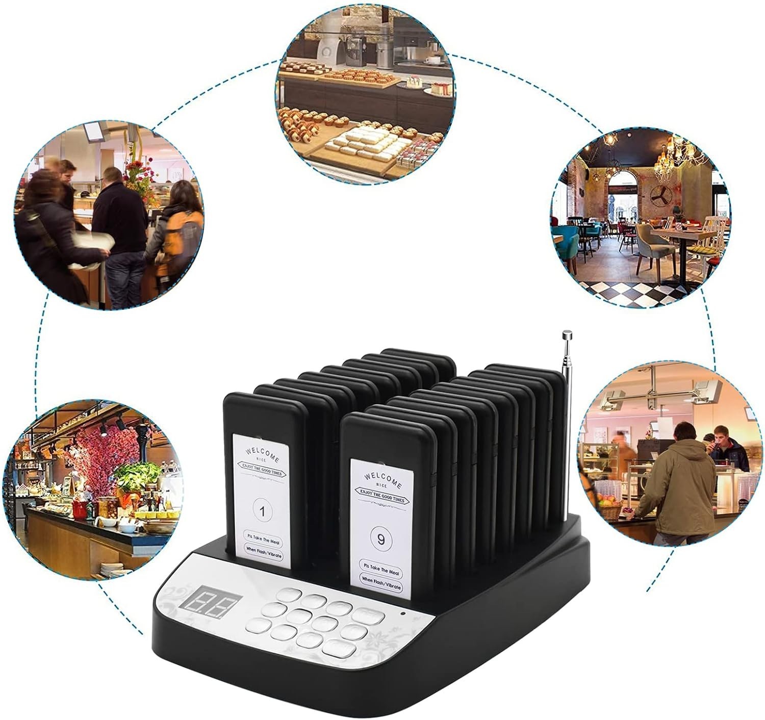 16-Unit Wireless Restaurant Pager System with Vibration and Flash Alert Modes